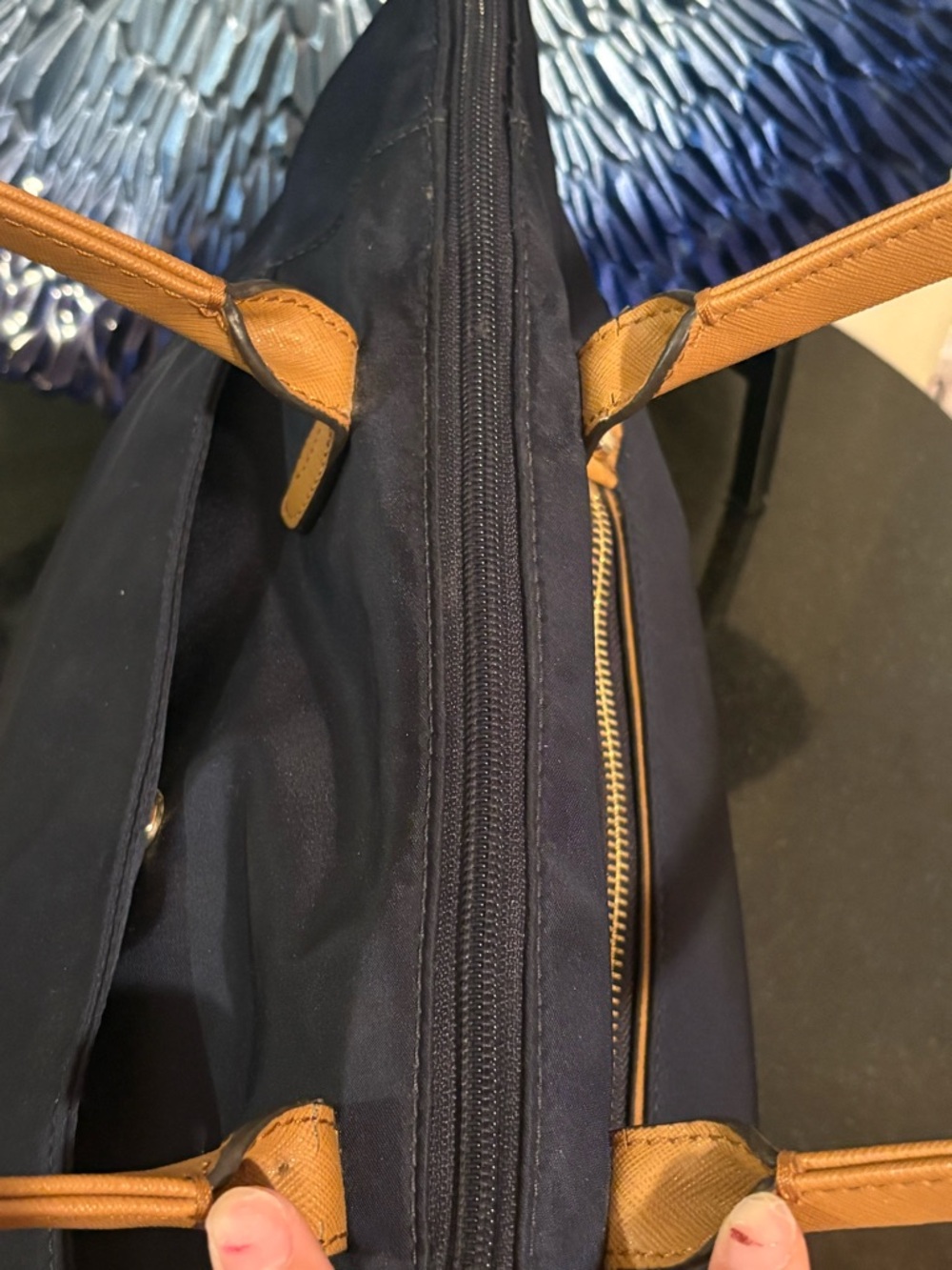 Michael Kors Navy Nylon Tote Bag with Brown/Tan Leather Handles - Picture 5 of 6